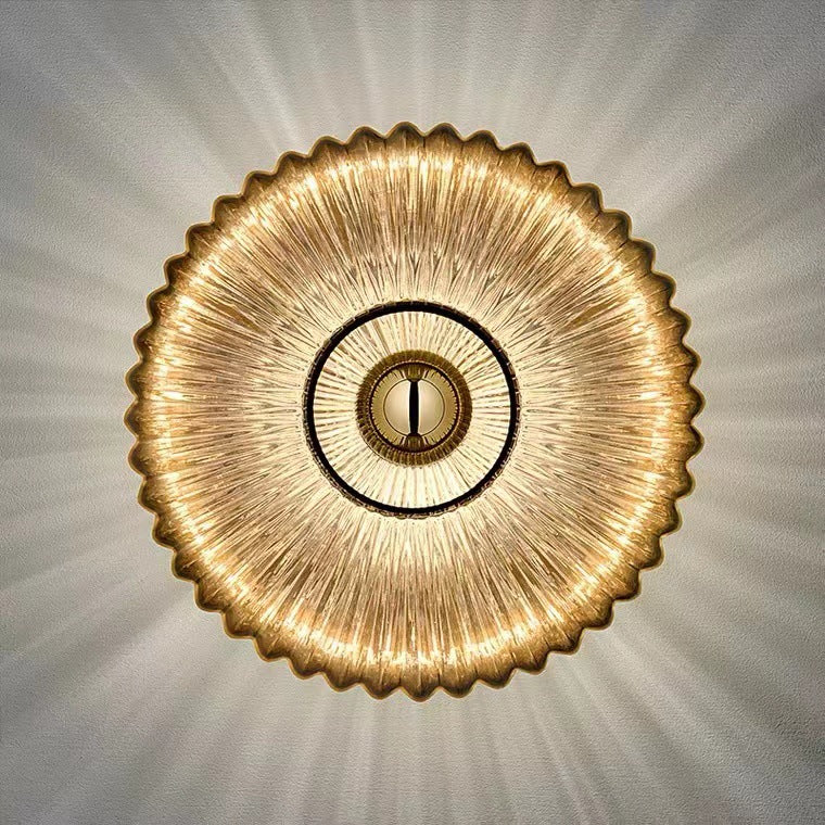 Nordycka vintage lampa ścienna z prążkowanym szklanym dyskiem o falistej fakturze