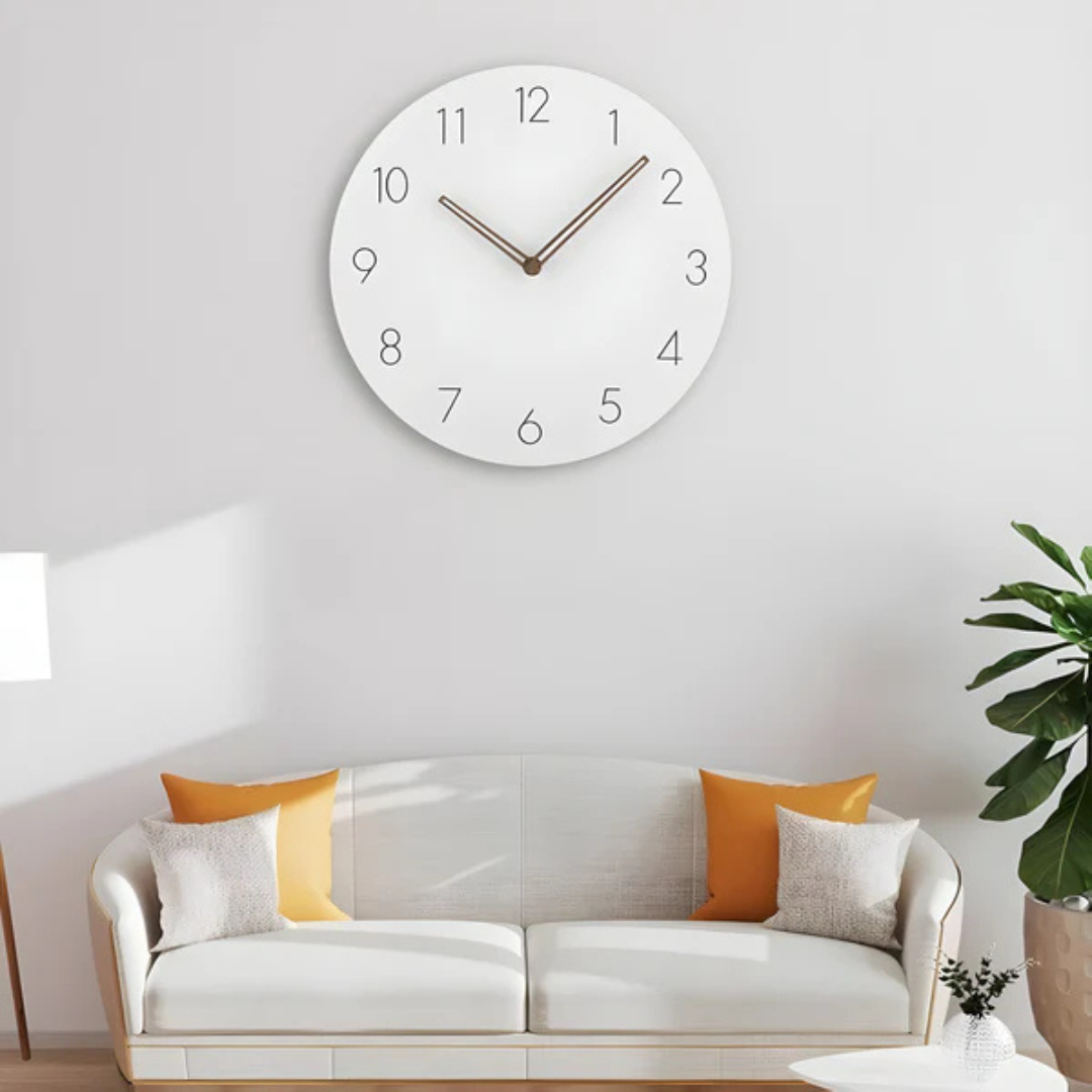 Skandynawski minimalistyczny okrągły drewniany cichy zegar ścienny