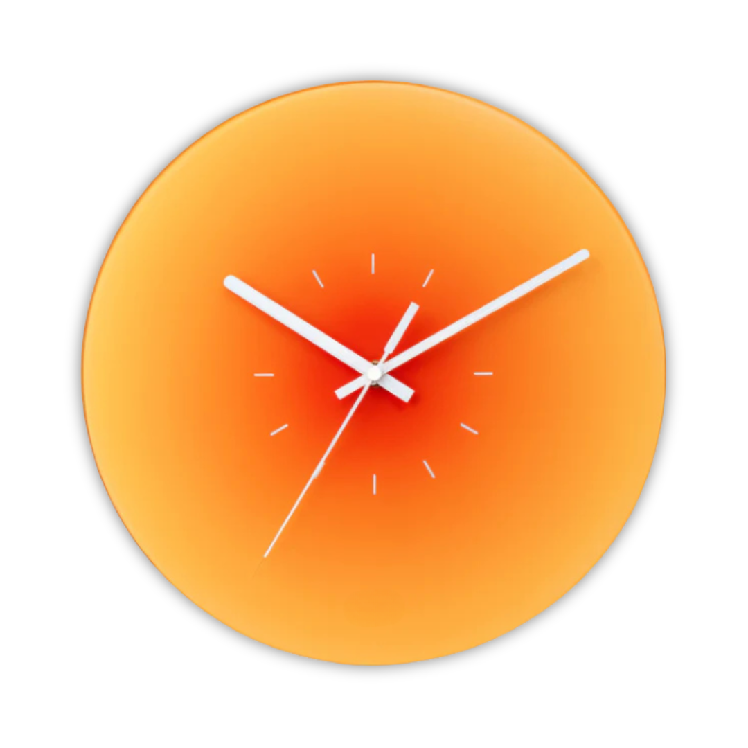 Okrągły szklany zegar ścienny Gradient Sunset z cichym mechanizmem kwarcowym