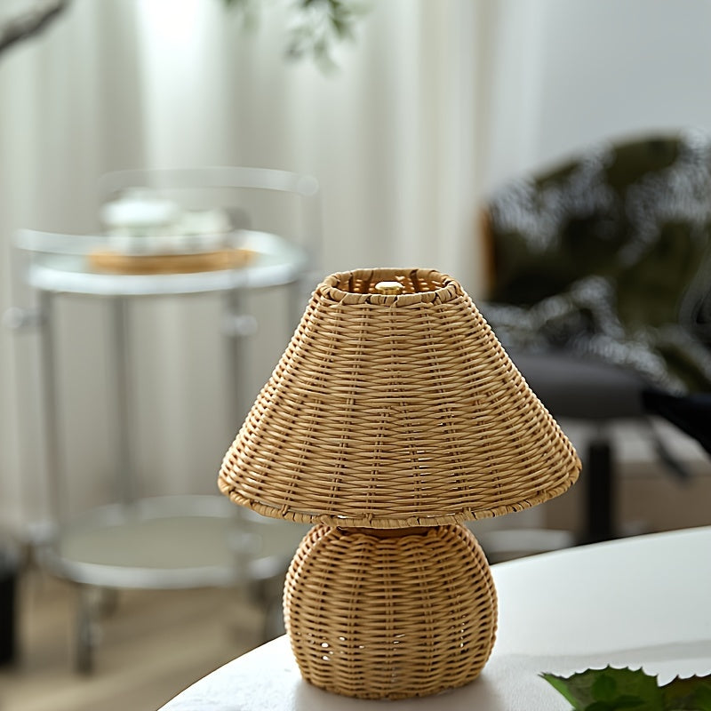 Ręcznie wyplatana rustykalna lampa stołowa z bambusowej plecionki w stylu zen boho