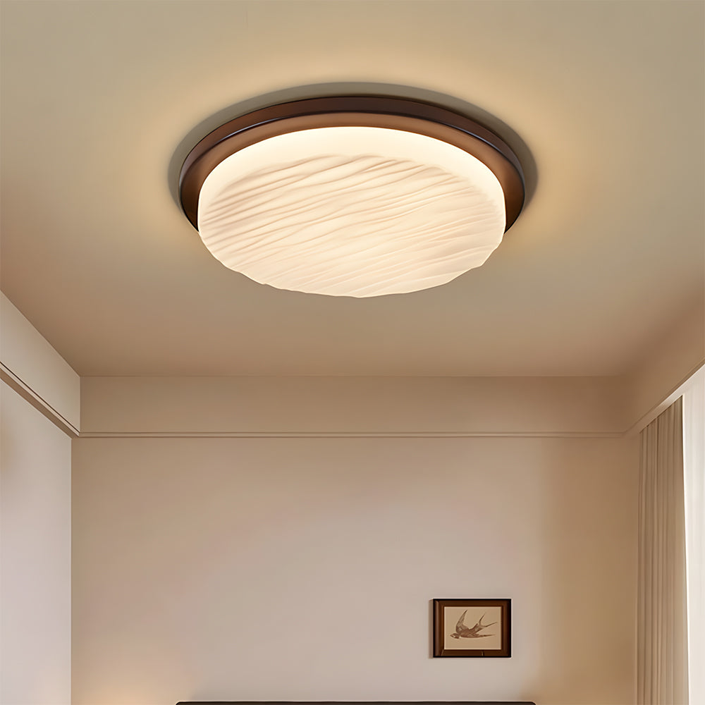 Art déco rzeźbiona szklana płaska lampa sufitowa do montażu bezpośredniego