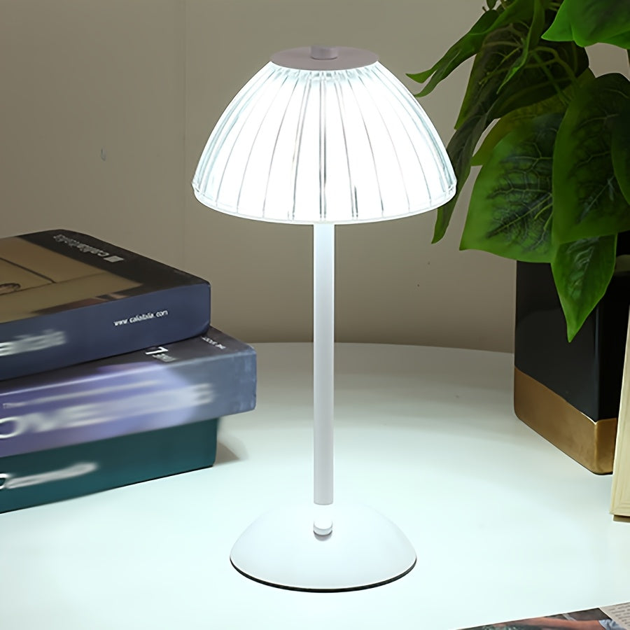 Lampa stołowa z ryflowanym kryształowym kloszem, akumulatorem, sterowaniem dotykowym i funkcją ściemniania