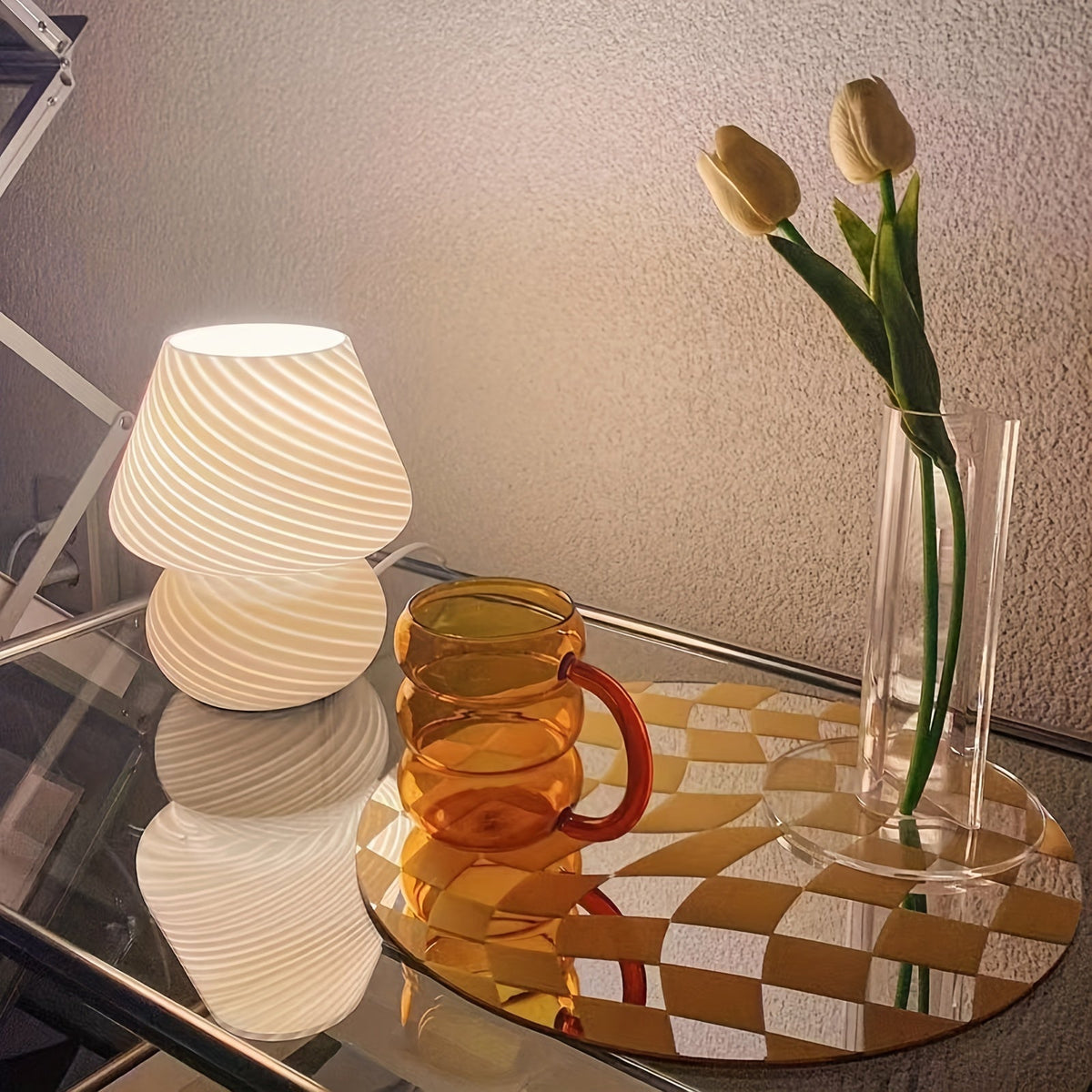 Lampa stołowa z artystycznego szkła wirowego w kształcie grzybka z funkcją ściemniania