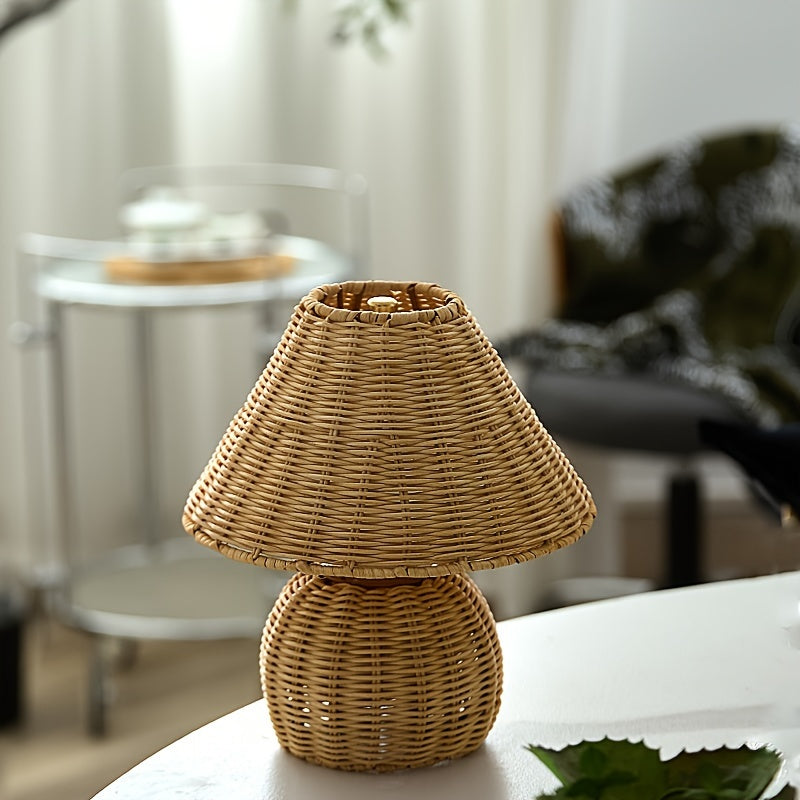Ręcznie wyplatana rustykalna lampa stołowa z bambusowej plecionki w stylu zen boho