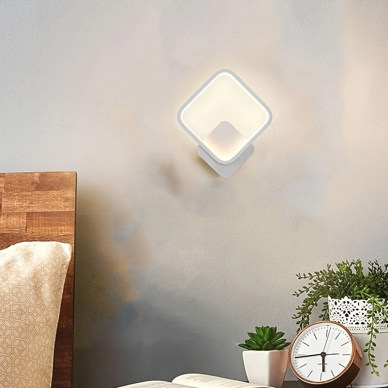 Minimalistyczna kwadratowa geometryczna metalowa lampa ścienna z funkcją ściemniania i akrylowym dyfuzorem