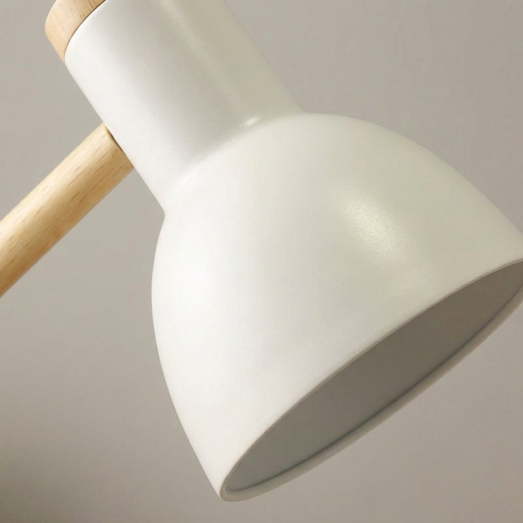 Skandynawska regulowana lampa stołowa do pracy z drewnianą i metalową półkopułą