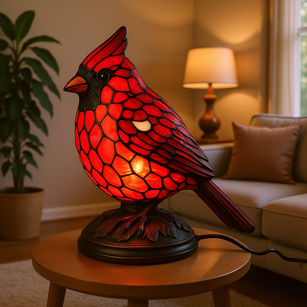 Lampa stołowa z artystycznego szkła z rzeźbą kardynała