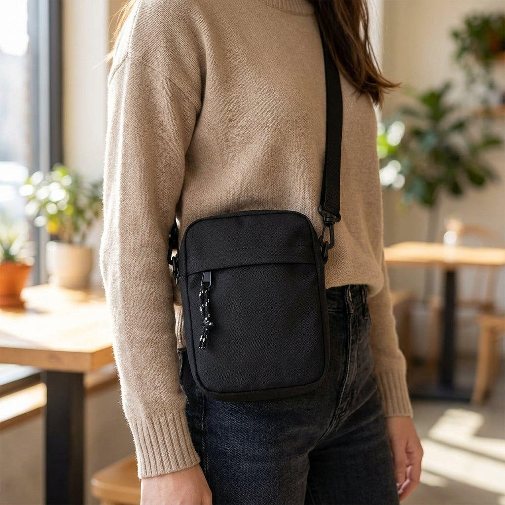 Kompaktowa, wodoodporna damska torba typu crossbody na ramię z nylonu, z zabezpieczeniem przed kradzieżą