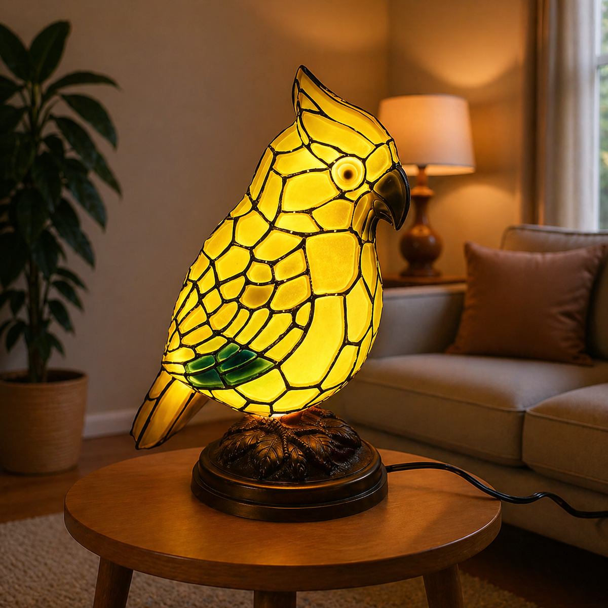 Lampa stołowa z artystycznego szkła z rzeźbą kardynała