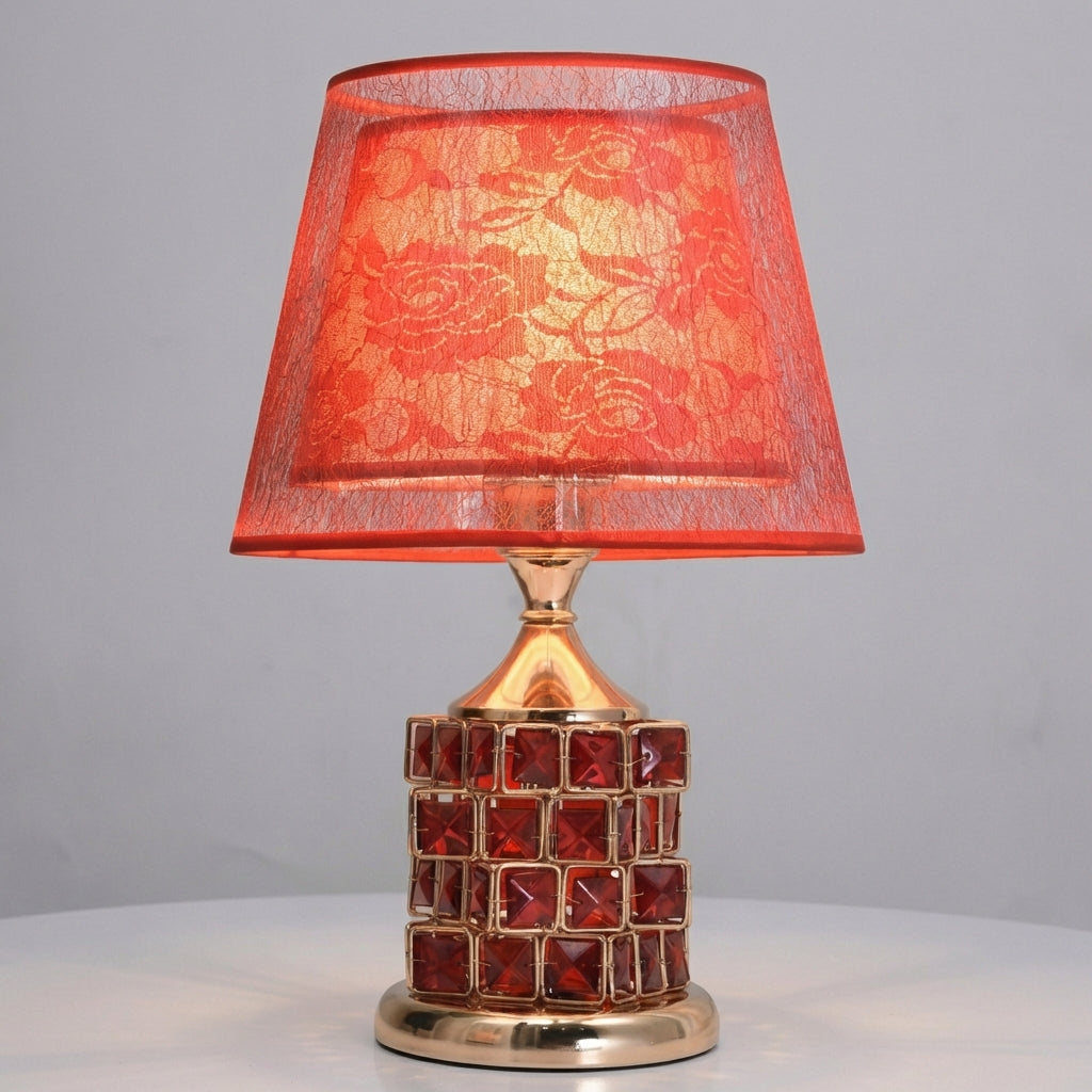 Warstwowa lampa stołowa z kryształowym akcentem, regulowanym światłem w dwóch strefach