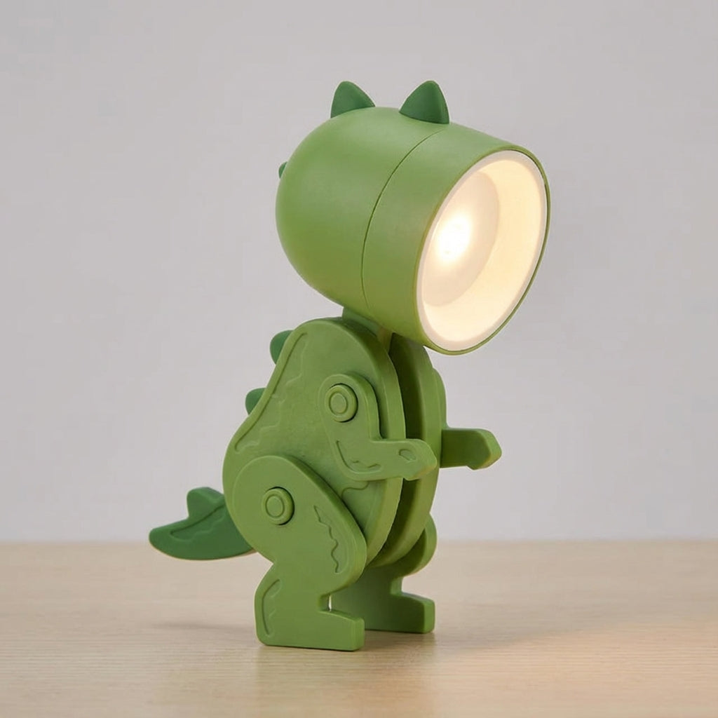 Kompaktowa przenośna lampa stołowa z klipsem, składana, z motywem dinozaura