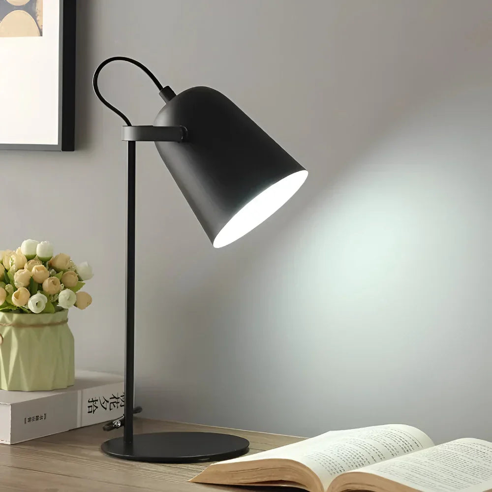 Lampa biurkowa i stołowa z obrotowym metalowym kloszem, regulacją i światłem przyjaznym dla oczu