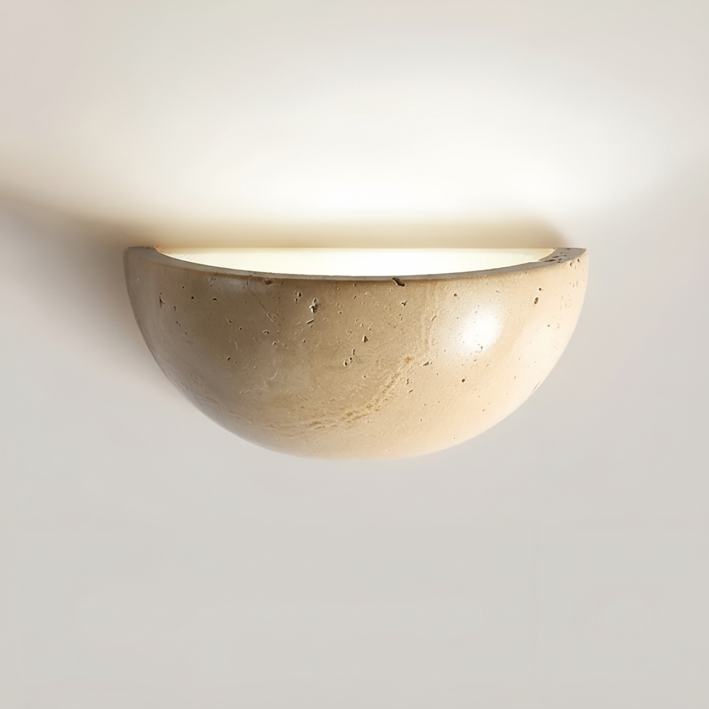 Półokrągła lampa ścienna z naturalnego kamienia w stylu wabi-sabi