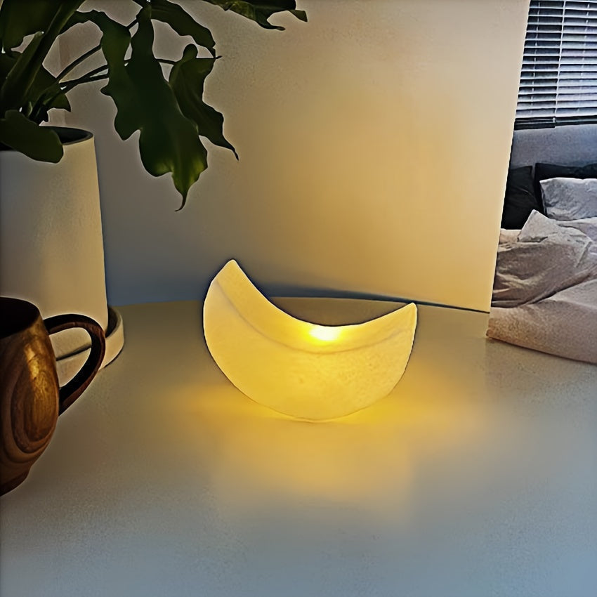 Lampa stołowa Art Deco w kształcie półksiężyca, z bezprzewodowym matowym abażurem