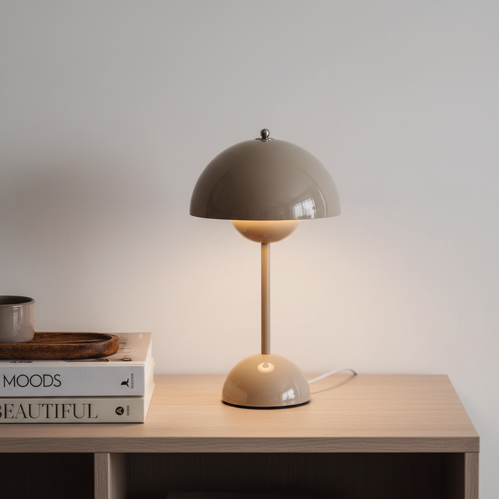 Bezprzewodowa ładowalna lampa stołowa w stylu retro, z kloszem kopułowym i funkcją ściemniania
