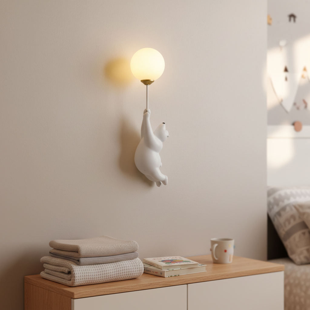 Zabawna lampa ścienna do pokoju dziecięcego z żywicy i akrylu w kształcie misia