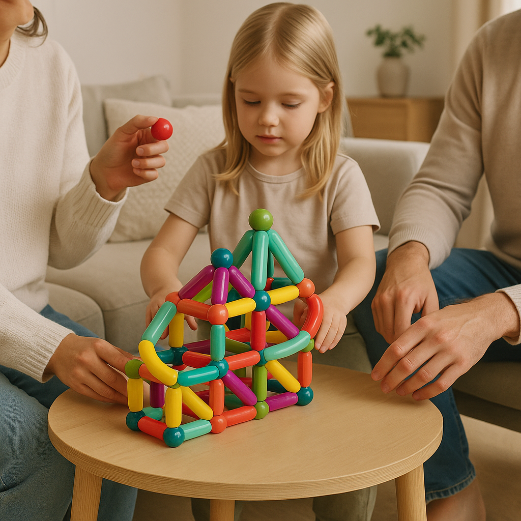 Edukacyjna zabawka konstrukcyjna STEM - geometryczne magnetyczne klocki do łączenia