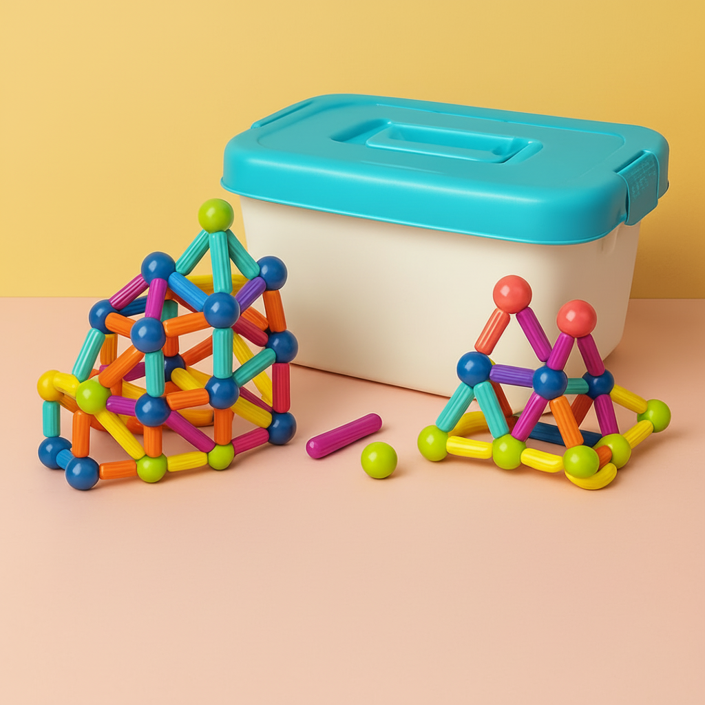 Edukacyjna zabawka konstrukcyjna STEM - geometryczne magnetyczne klocki do łączenia