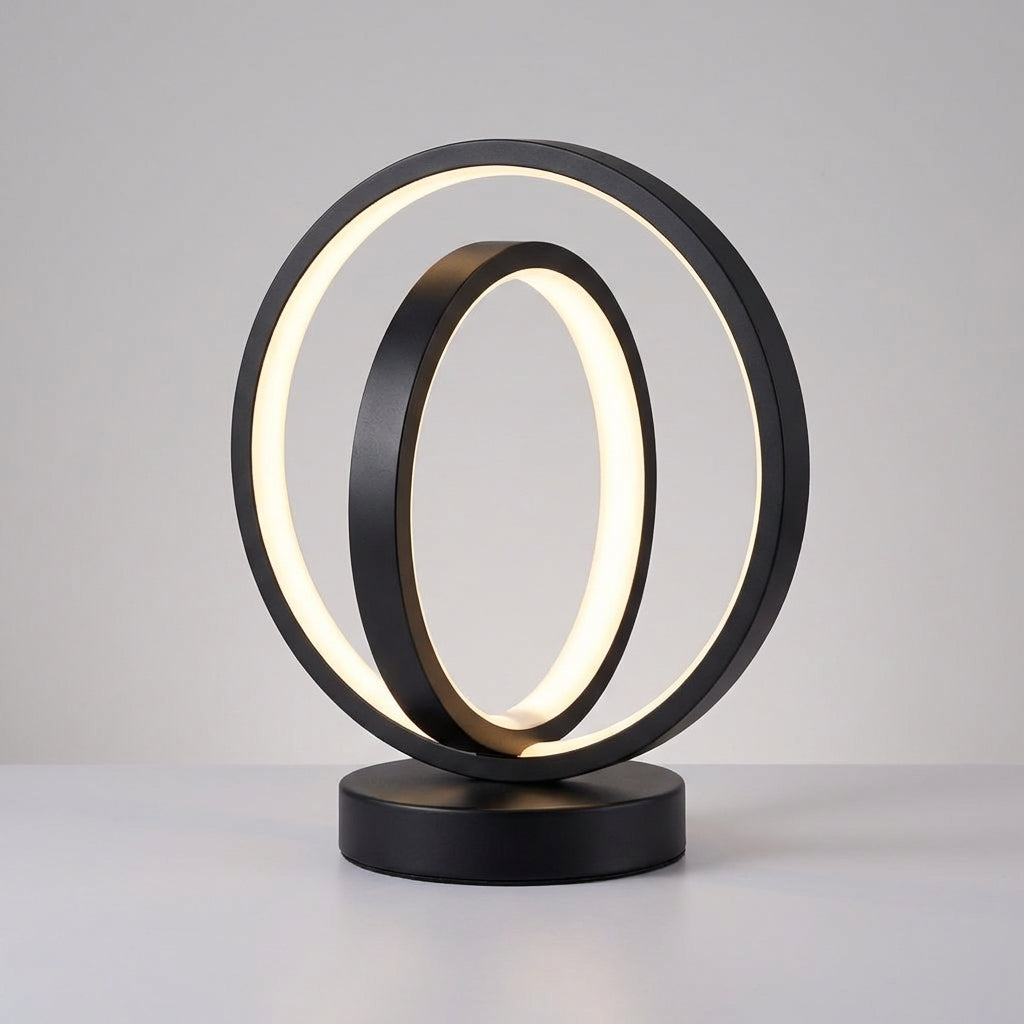 Kompaktowa lampa stołowa USB z okrągłą podstawą, sylwetką pierścienia i funkcją ściemniania
