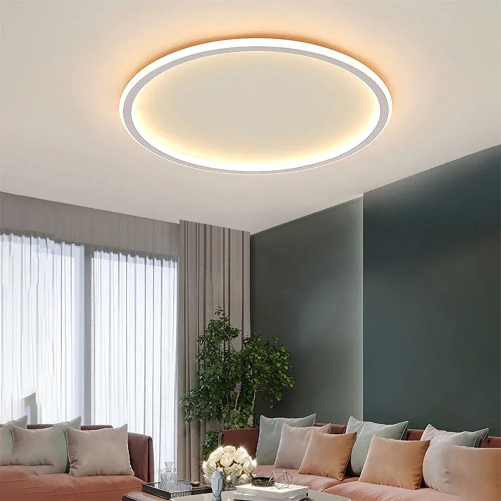 Skandynawska minimalistyczna okrągła ściemnialna sufitowa lampa z aluminium i akrylu