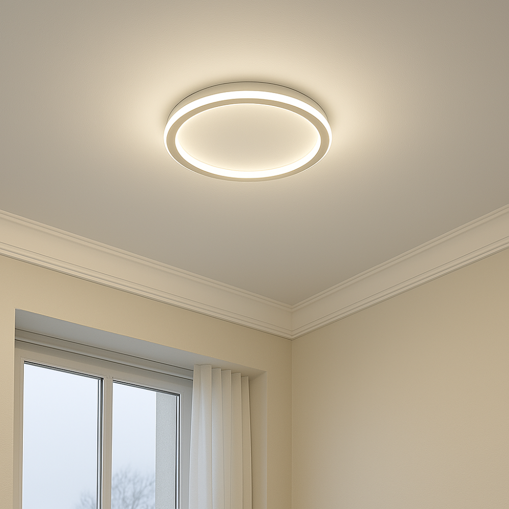 Skandynawska minimalistyczna okrągła ściemnialna sufitowa lampa z aluminium i akrylu