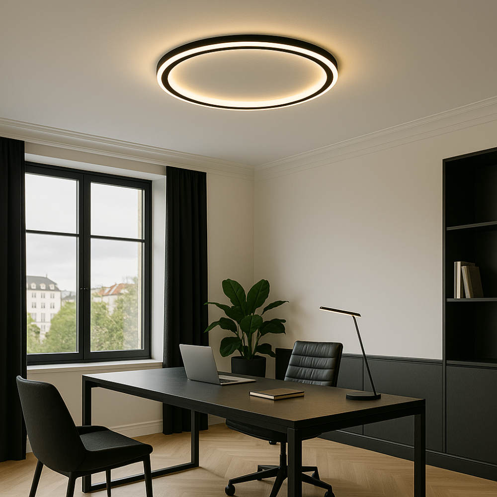 Skandynawska minimalistyczna okrągła ściemnialna sufitowa lampa z aluminium i akrylu