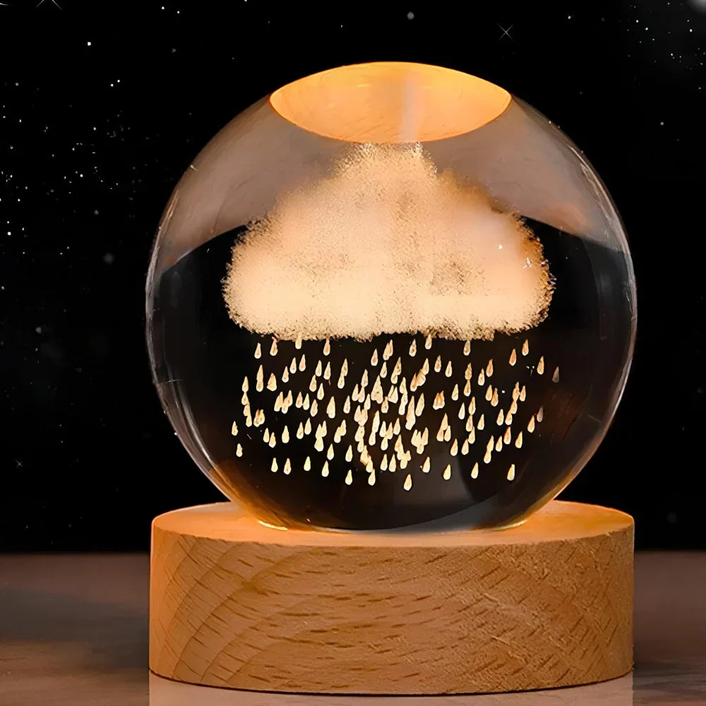 Lampa stołowa i nocna z grawerowaną kryształową kulą w kształcie planety