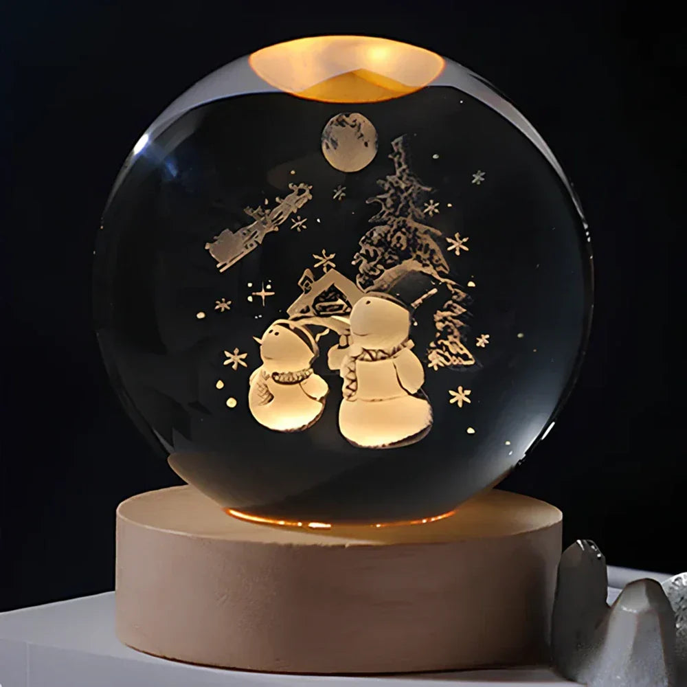Lampa stołowa i nocna z grawerowaną kryształową kulą w kształcie planety
