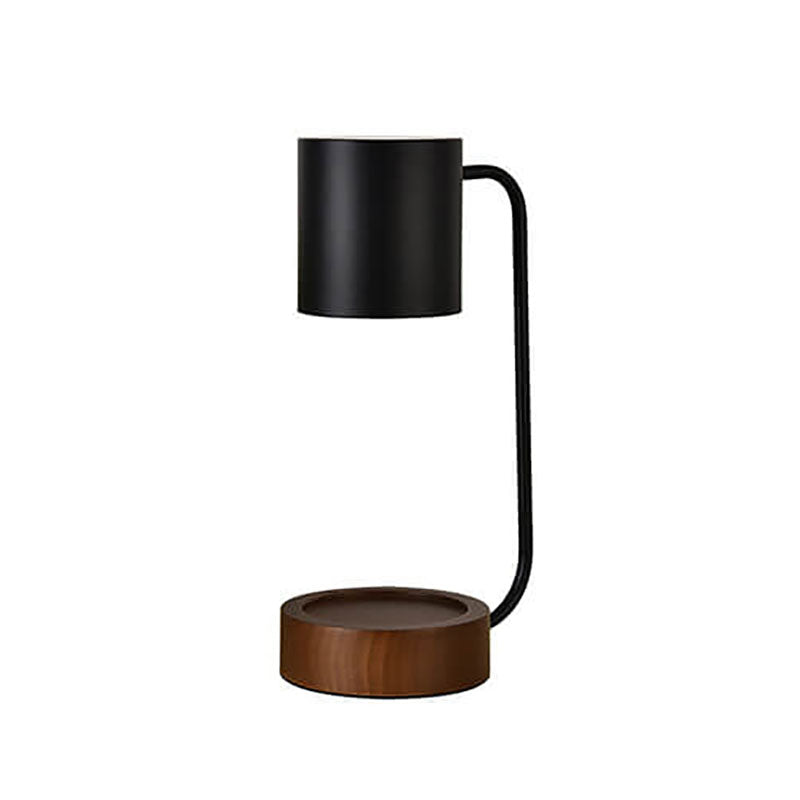 Japońska minimalistyczna lampa stołowa z drewna i metalu, podgrzewacz do świec