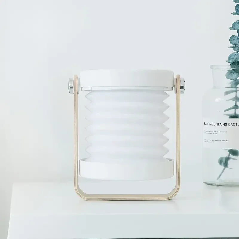 Składana skandynawska minimalistyczna przenośna lampa stołowa z drewnianym uchwytem, ładowana