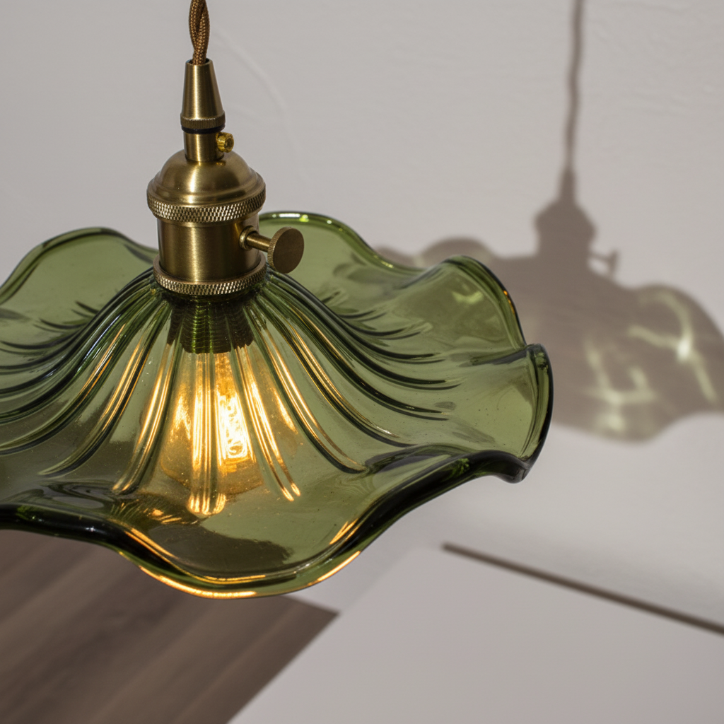 Skandynawska minimalistyczna lampa wisząca z przyciemnianym szkłem i miedzianymi akcentami