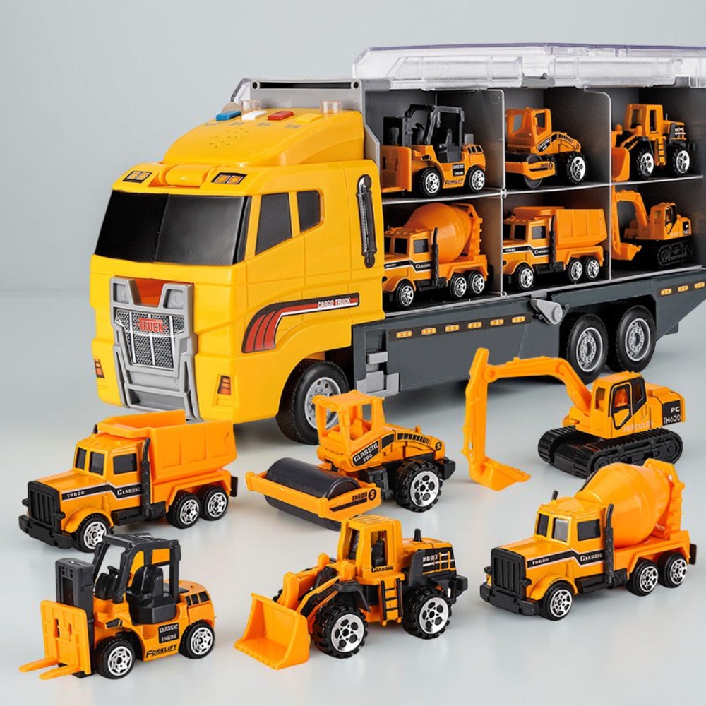 Realistyczny metalowy zestaw do zabawy z miniaturowym transporterem pojazdów budowlanych