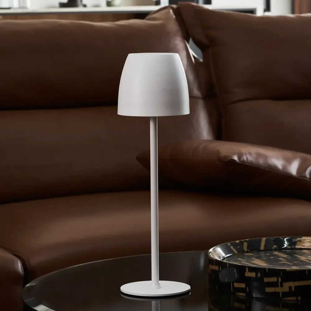 Minimalistyczna smukła bezprzewodowa lampa stołowa do wnętrz i na zewnątrz, z akumulatorem i funkcją ściemniania