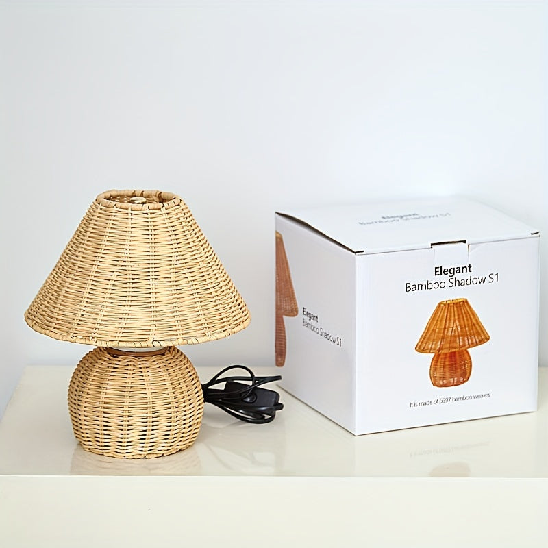 Ręcznie wyplatana rustykalna lampa stołowa z bambusowej plecionki w stylu zen boho