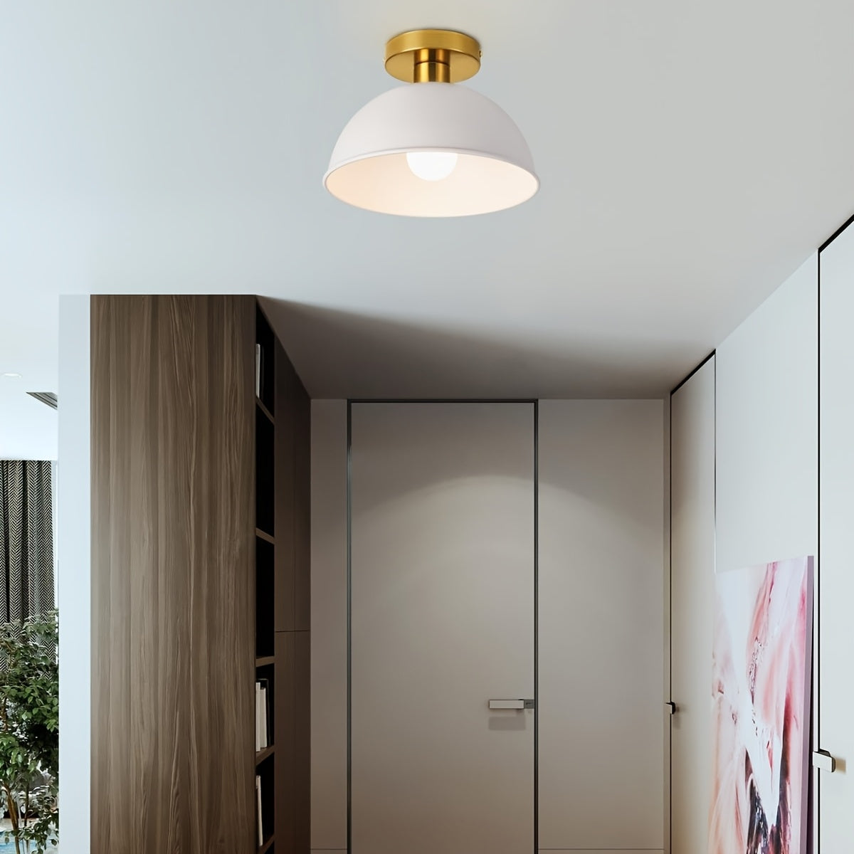 Minimalistyczna matowa metalowa półprzylegająca lampa sufitowa w kształcie kopuły