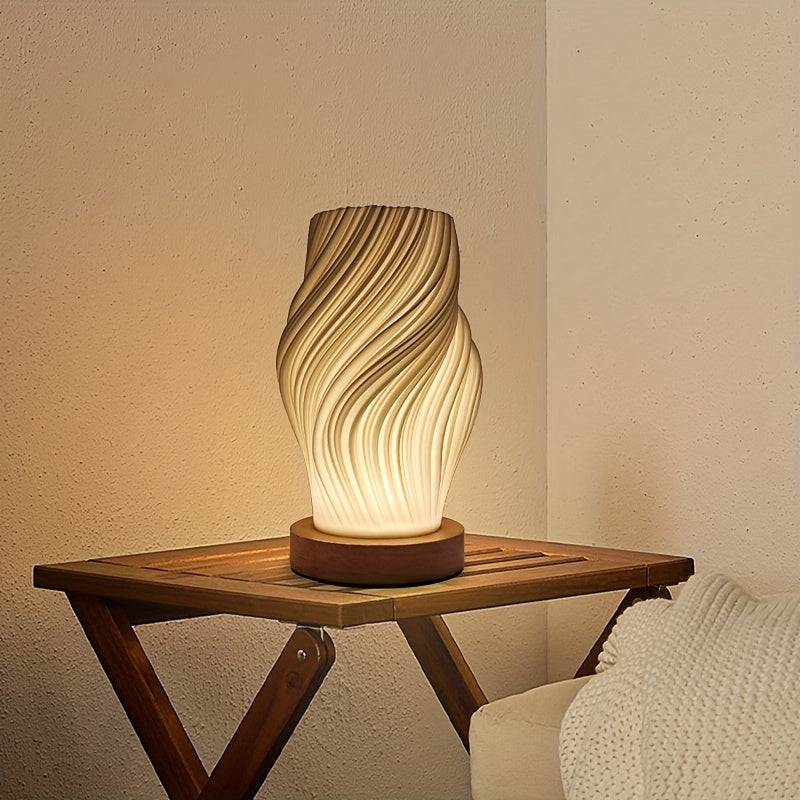 Rzeźbiarska lampa stołowa na biurko lub stolik nocny z falą w kształcie spirali i regulacją jasności