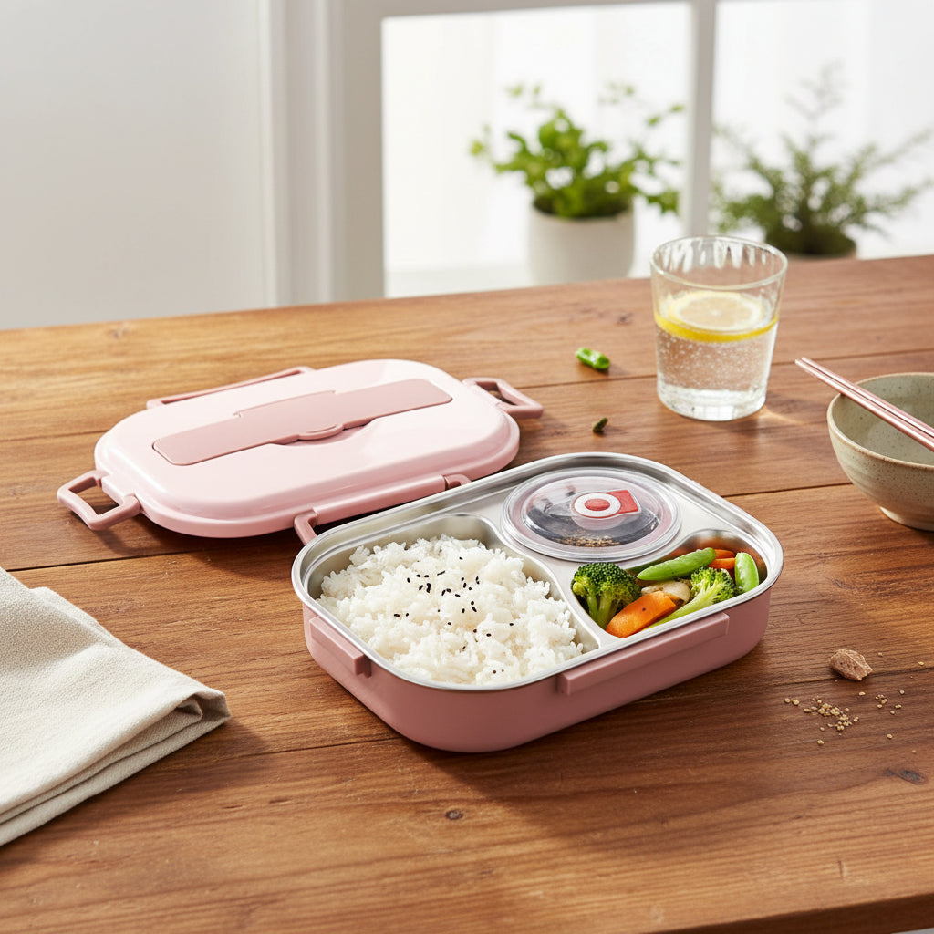 Izolowane pudełko bento na lunch z przegródkami do przechowywania żywności