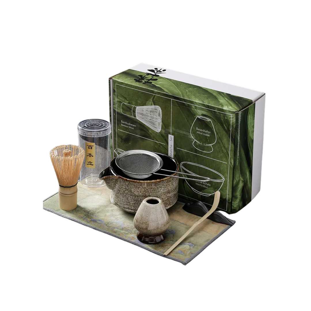 Ceramiczny zestaw do matchy inspirowany Japonią z bambusowymi elementami