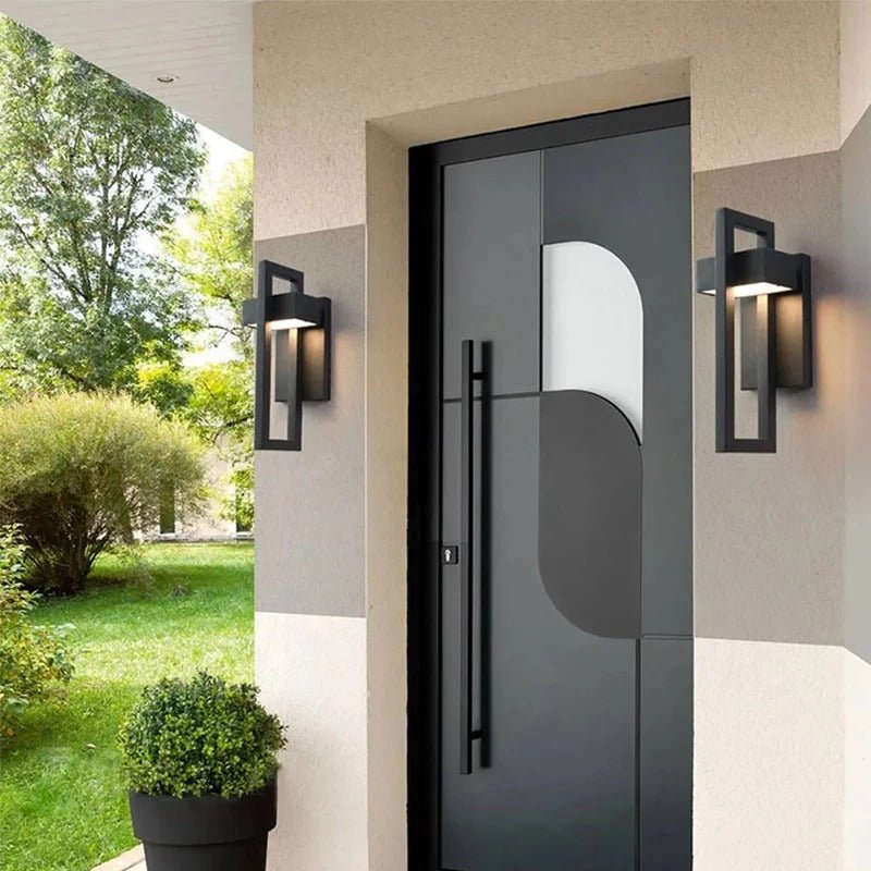 Geometryczna prostokątna skandynawska minimalistyczna aluminiowa lampa ścienna zewnętrzna