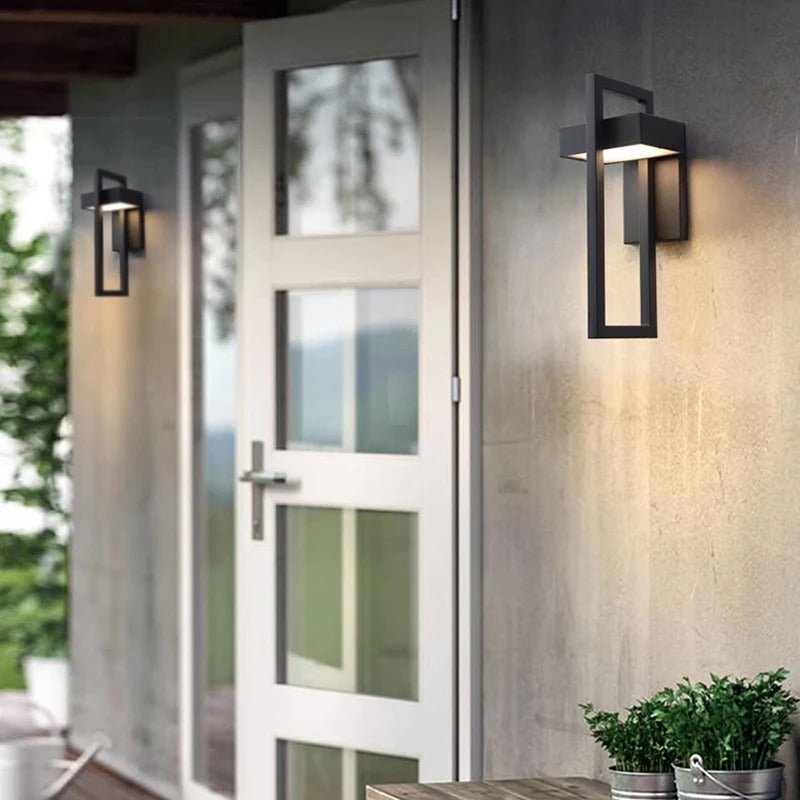 Geometryczna prostokątna skandynawska minimalistyczna aluminiowa lampa ścienna zewnętrzna