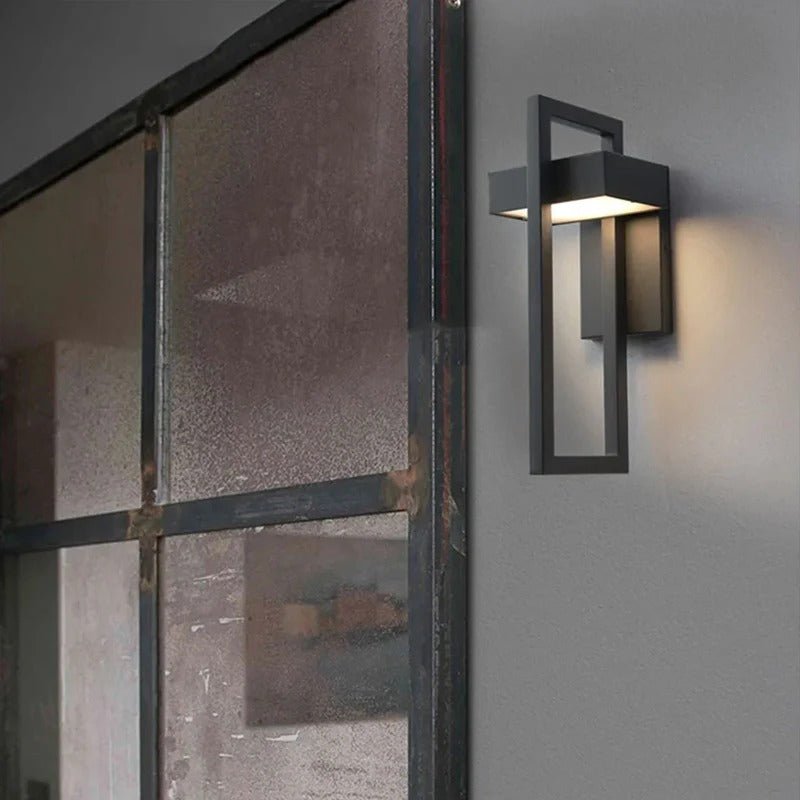 Geometryczna prostokątna skandynawska minimalistyczna aluminiowa lampa ścienna zewnętrzna