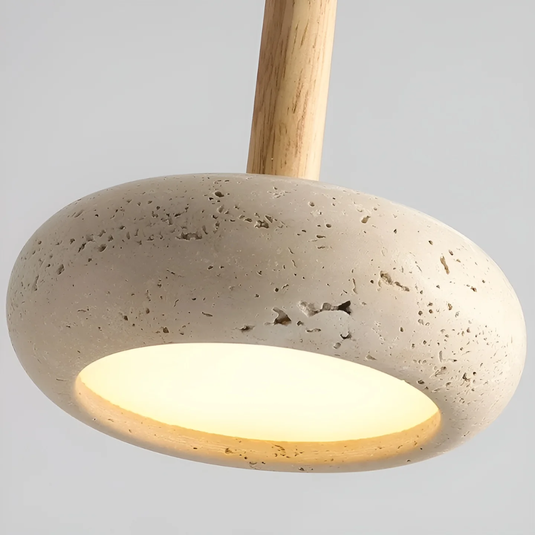 Regulowana lampa wisząca z drewna i kamienia, z kosmiczną aureolą, inspirowana stylem japońskim