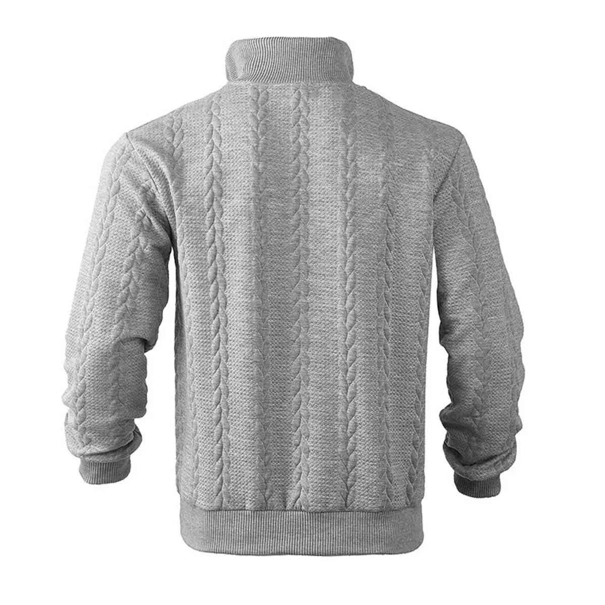 Męski dzianinowy sweter o splocie warkoczowym, zapinany do połowy na zamek