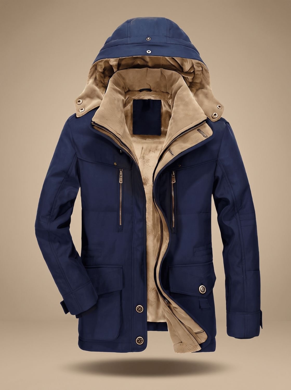 Męska zimowa parka z kapturem i podszewką polarową, kurtka z głębokimi kieszeniami