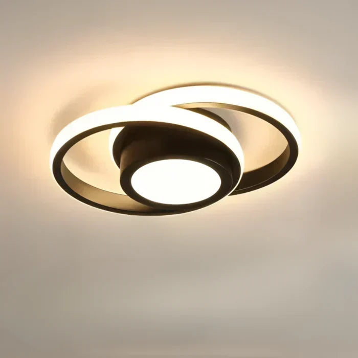 Nowoczesna sufitowa lampa z podwójnym aluminiowym pierścieniem i akrylowym kloszem