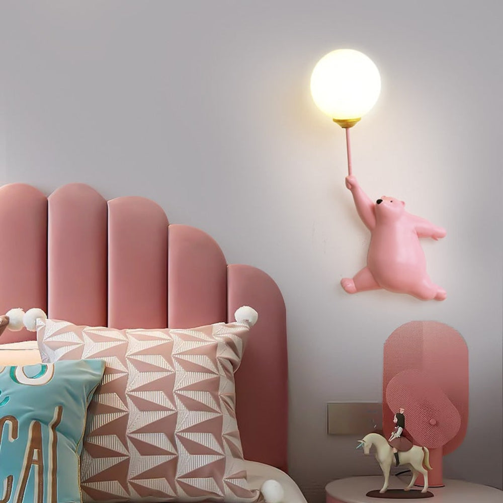 Nowoczesna urocza dziecięca lampa ścienna w kształcie misia z balonem