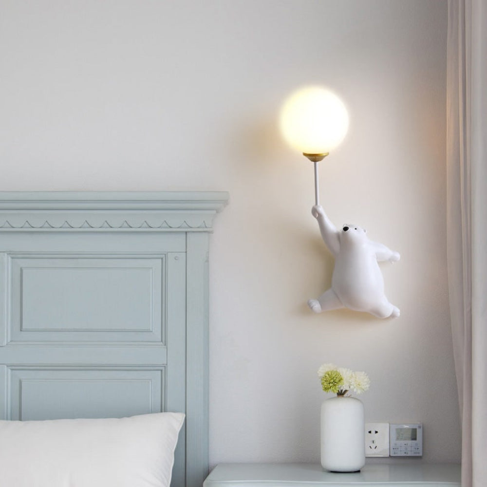Nowoczesna urocza dziecięca lampa ścienna w kształcie misia z balonem