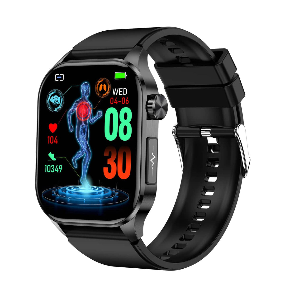 Kompaktowy smartwatch z ekranem dotykowym do monitorowania zdrowia, z funkcjami EKG i pomiaru ciśnienia krwi