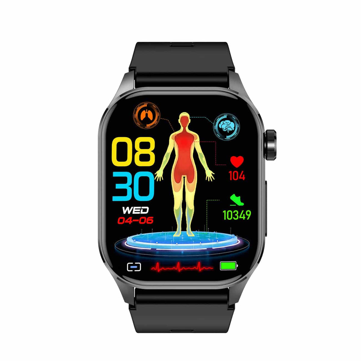 Kompaktowy smartwatch z ekranem dotykowym do monitorowania zdrowia, z funkcjami EKG i pomiaru ciśnienia krwi