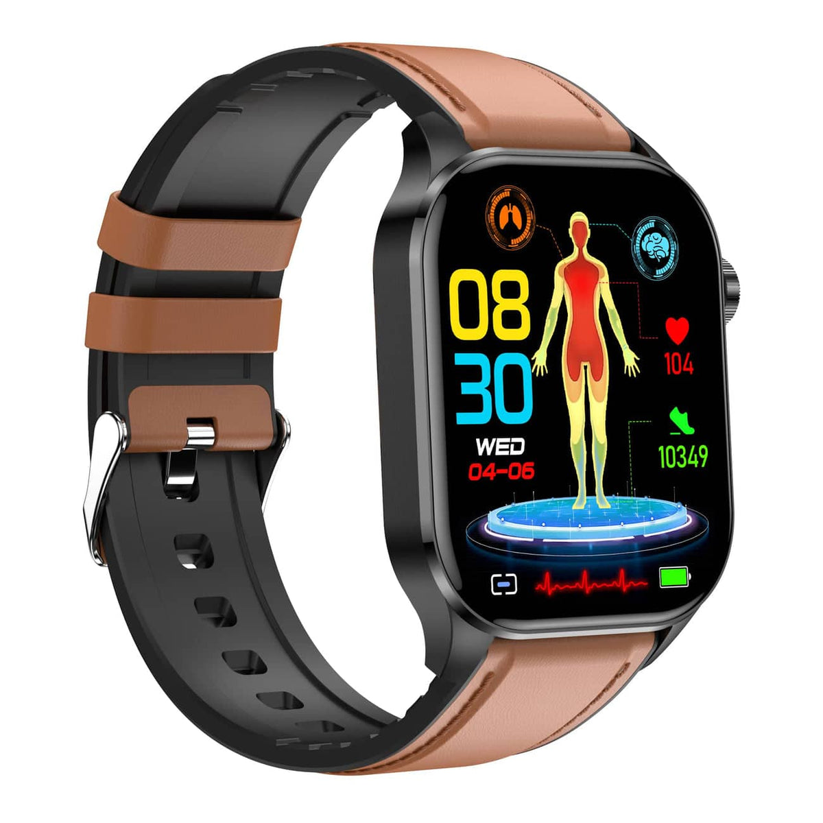Kompaktowy smartwatch z ekranem dotykowym do monitorowania zdrowia, z funkcjami EKG i pomiaru ciśnienia krwi